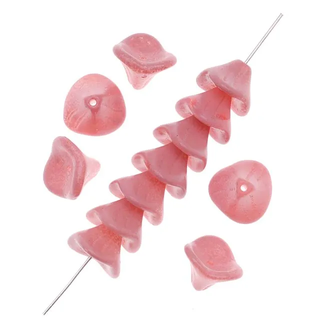 Czech Glass Beads Three Petal Flower 12mm Coated Baby Pink (12 pcs)