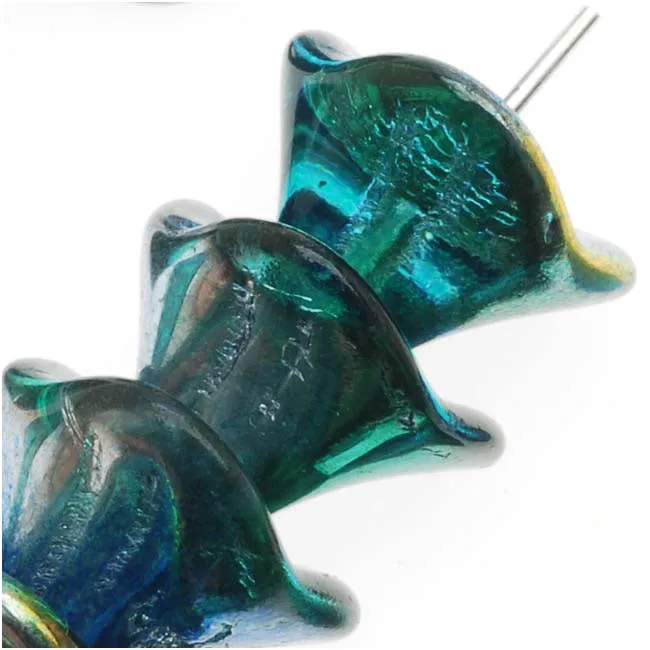 Czech Glass Beads Three Petal Flower 12mm Iris Green (12 pcs)