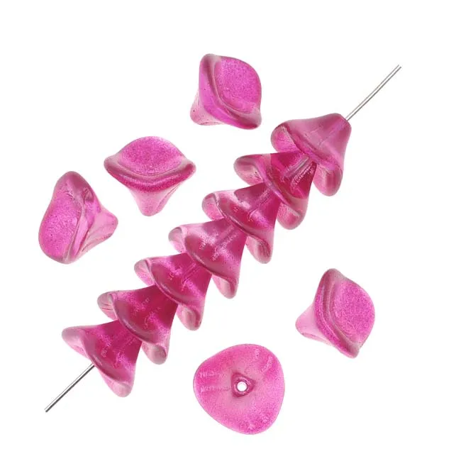 Czech Glass Beads Three Petal Flower 12mm Magenta Pearl (12 pcs)