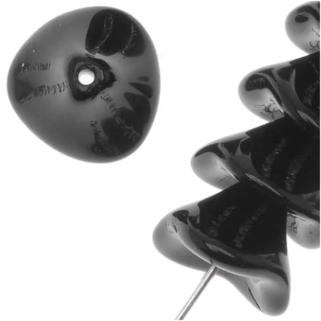 Czech Glass Beads Three Petal Flower 12mm Opaque Jet Black (12 pcs)