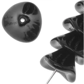 Czech Glass Beads Three Petal Flower 12mm Opaque Jet Black (12 pcs)