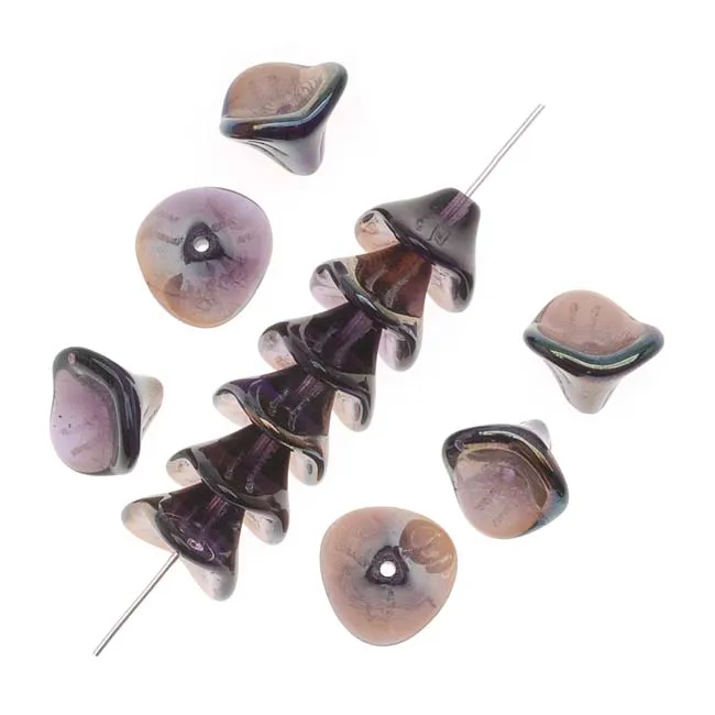 Czech Glass Beads Three Petal Flower 12mm Tanzanite Celsian (12 pcs)