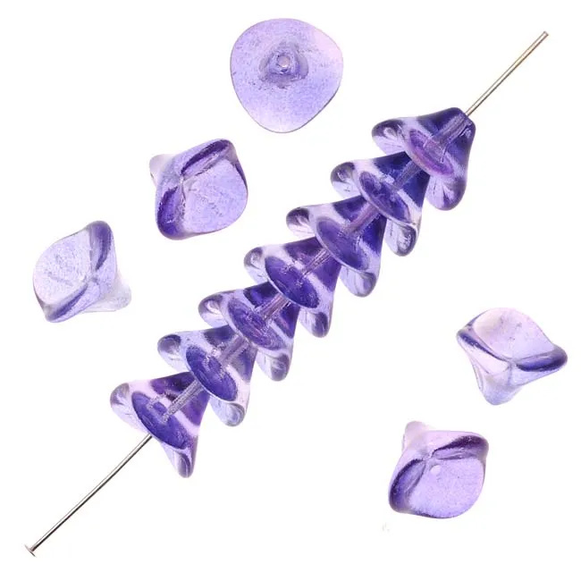 Czech Glass Beads Three Petal Flower 12mm Violet Purple (12 pcs)