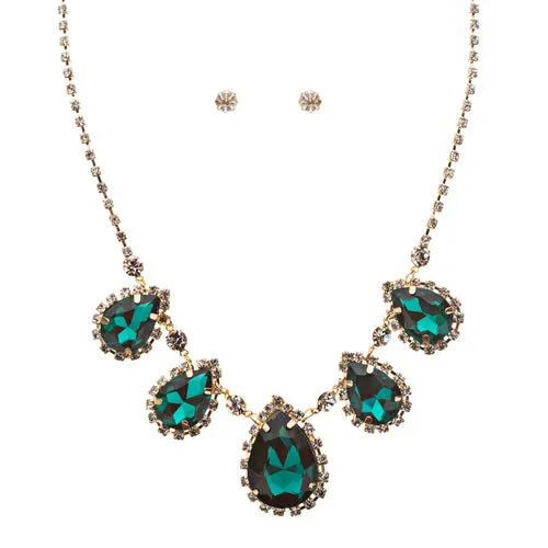 Dazzling Jewelry Set Crystal Rhinestone Elegant Tear Drop Necklace J525 Green
