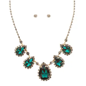 Dazzling Jewelry Set Crystal Rhinestone Elegant Tear Drop Necklace J525 Green