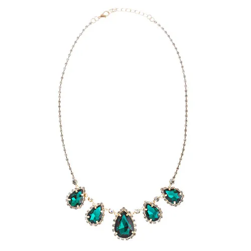 Dazzling Jewelry Set Crystal Rhinestone Elegant Tear Drop Necklace J525 Green