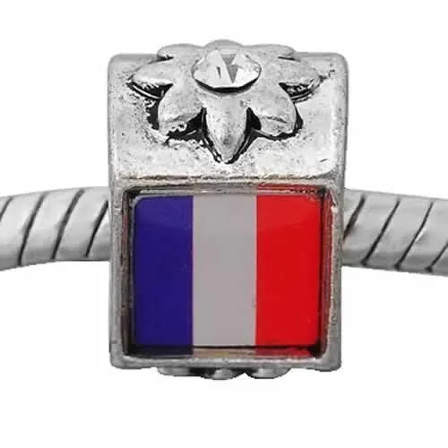 France Flag Charm European Bead Compatible for Most European Snake Chain Bracelet
