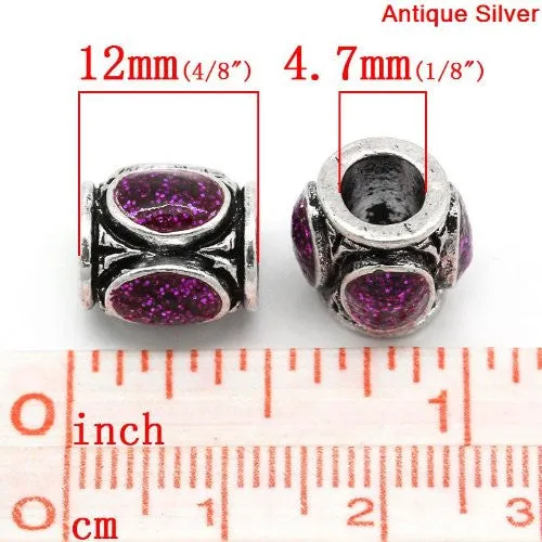 Glitter Purple Enamel Charm European Bead Compatible for Most European Snake Chain Bracelet