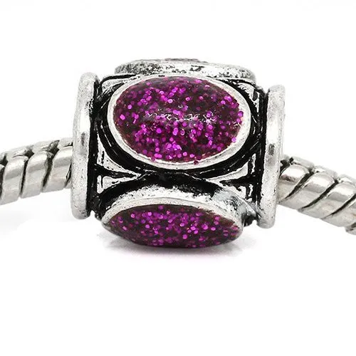 Glitter Purple Enamel Charm European Bead Compatible for Most European Snake Chain Bracelet