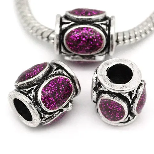 Glitter Purple Enamel Charm European Bead Compatible for Most European Snake Chain Bracelet
