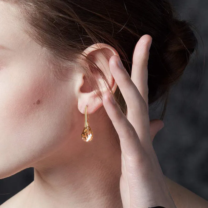 Gold Swarovski Crystals Dangle Earrings