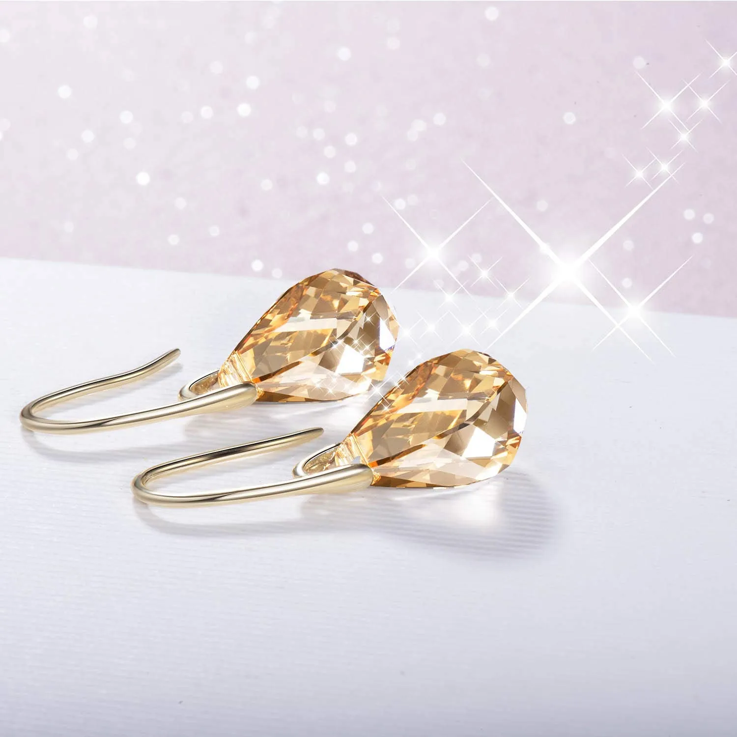 Gold Swarovski Crystals Dangle Earrings