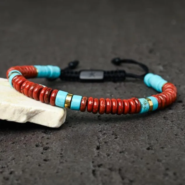 Handmade Turquoise & Red Jasper Rope Beaded Bracelet, Give Freedom to Women!