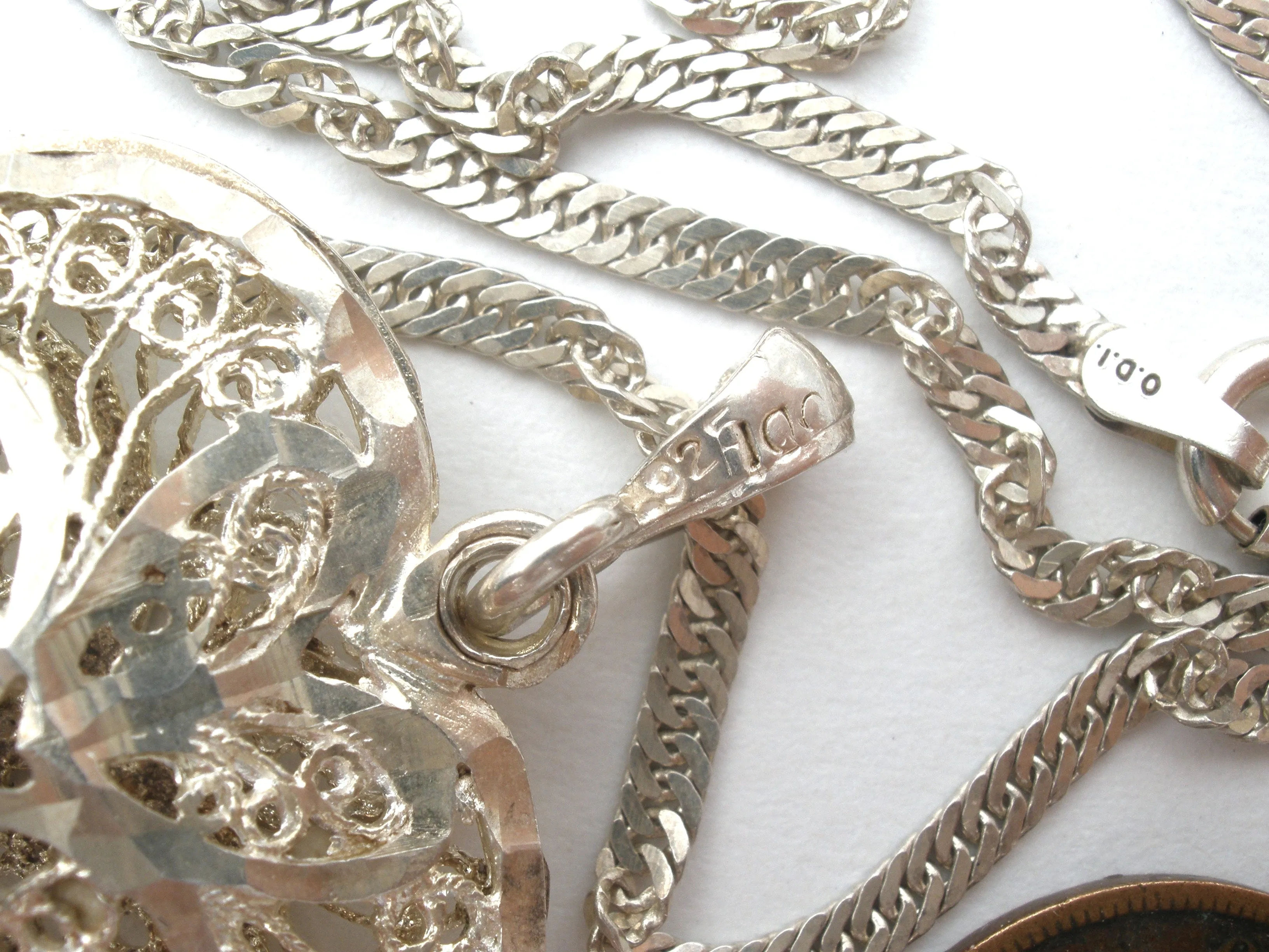 Italian Sterling Silver Filigree Heart Necklace 26"