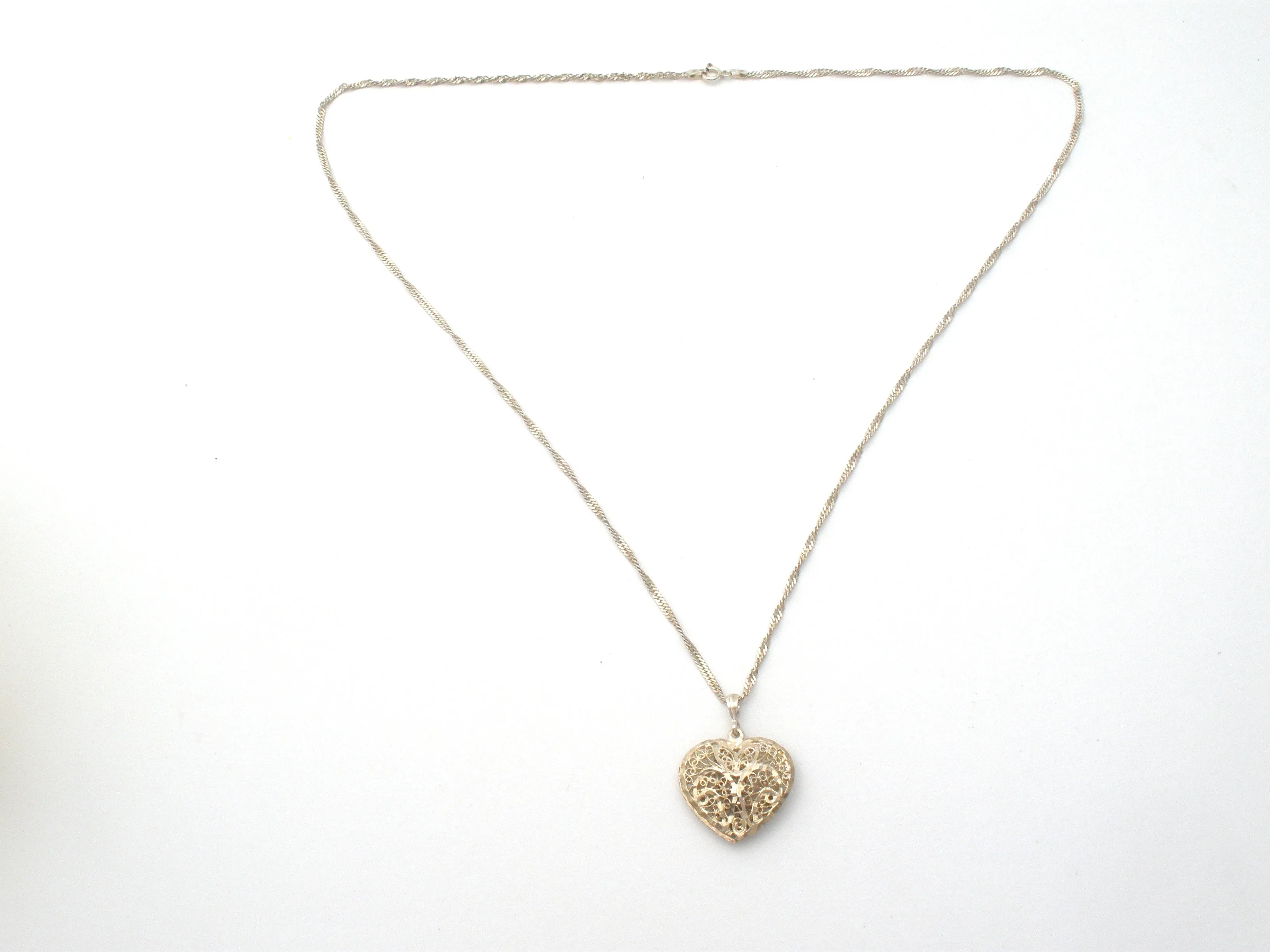 Italian Sterling Silver Filigree Heart Necklace 26"