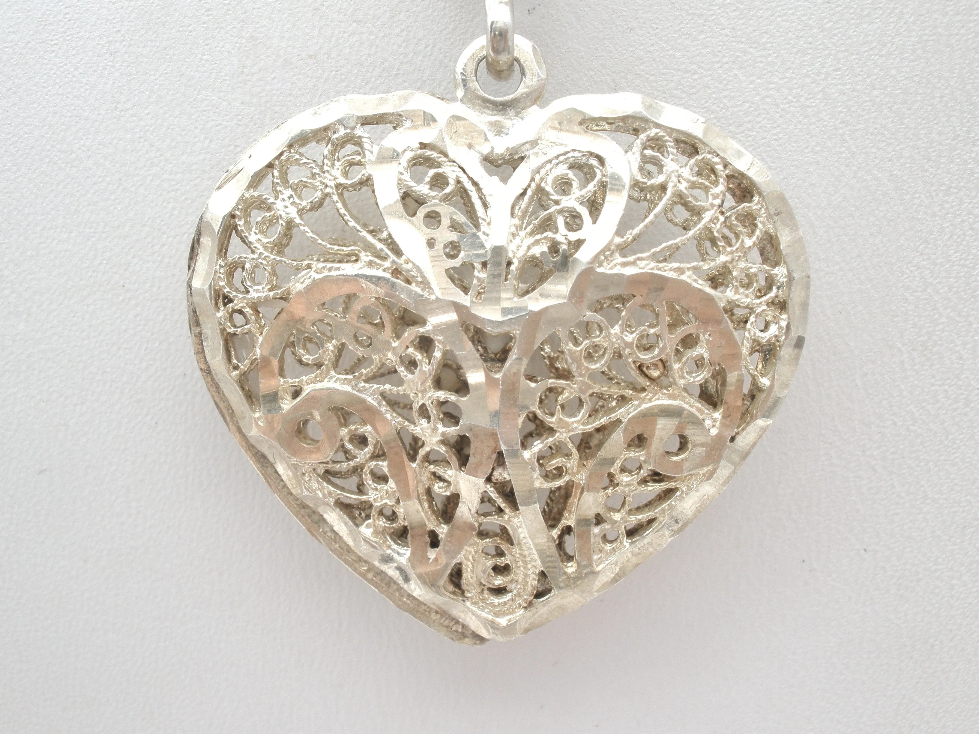 Italian Sterling Silver Filigree Heart Necklace 26"