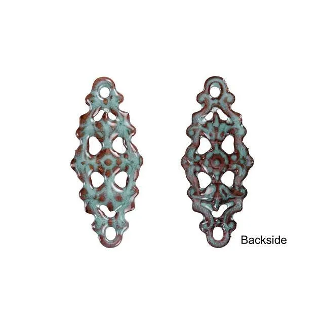 Link, Abstract Oval with Filgree Pattern 29x12.5mm, Enameled Brass Seafoam Green, by Gardanne Beads (1 Piece)