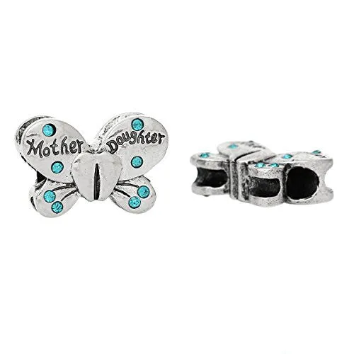 Mother Daughter Butterfly Charm European Bead Compatible for Most European Snake Chain Bracelets