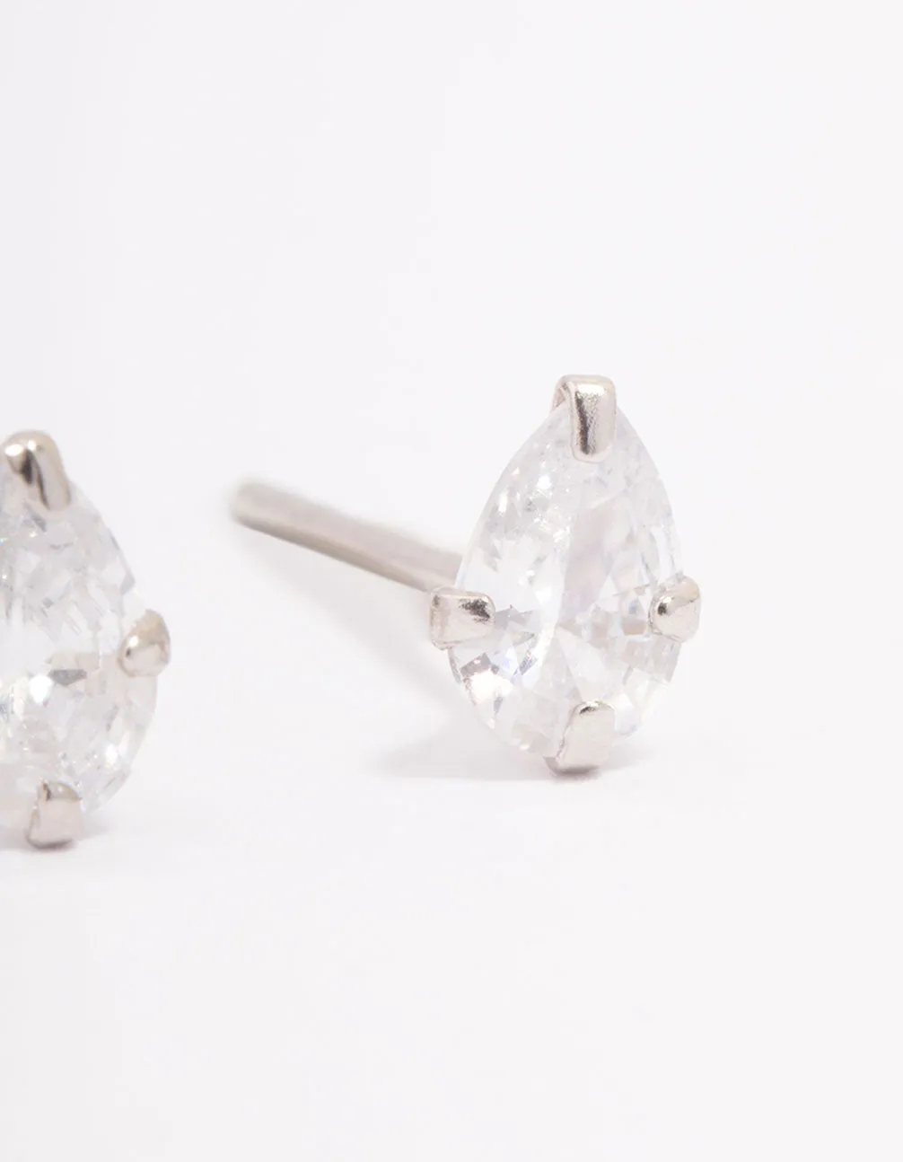 Platinum Sterling Silver Pear Cubic Zirconia Stud Earrings