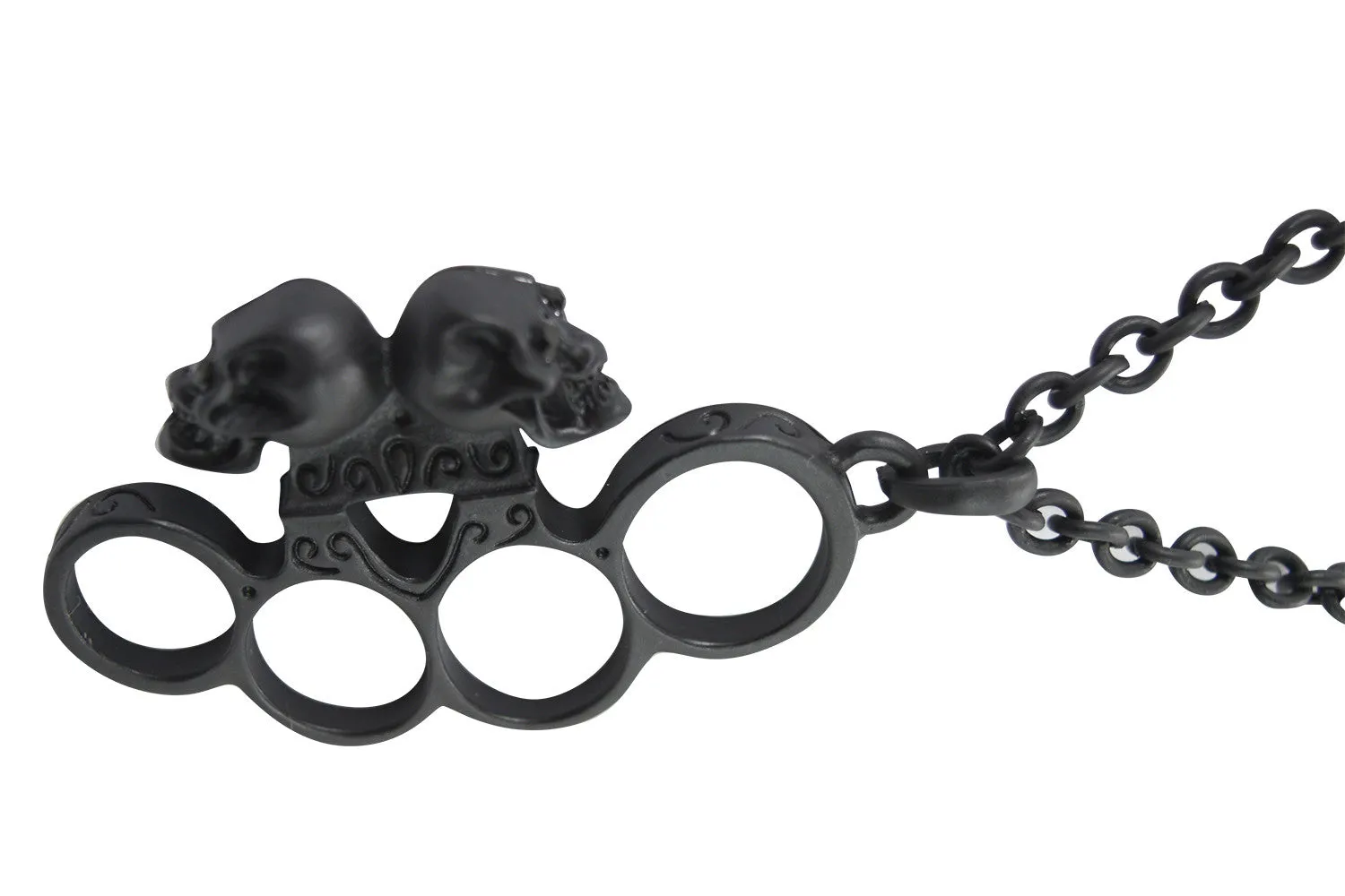 Poizen Industries Punk Rock Goth Steampunk Brass Knuckles with Skull Pendant Necklace