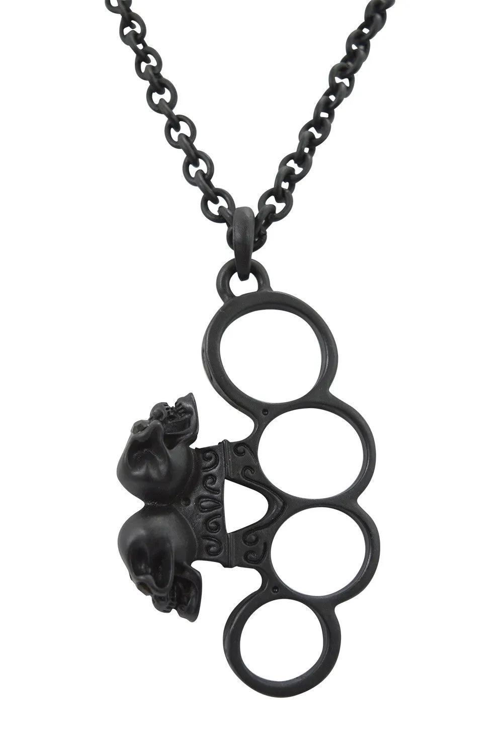 Poizen Industries Punk Rock Goth Steampunk Brass Knuckles with Skull Pendant Necklace
