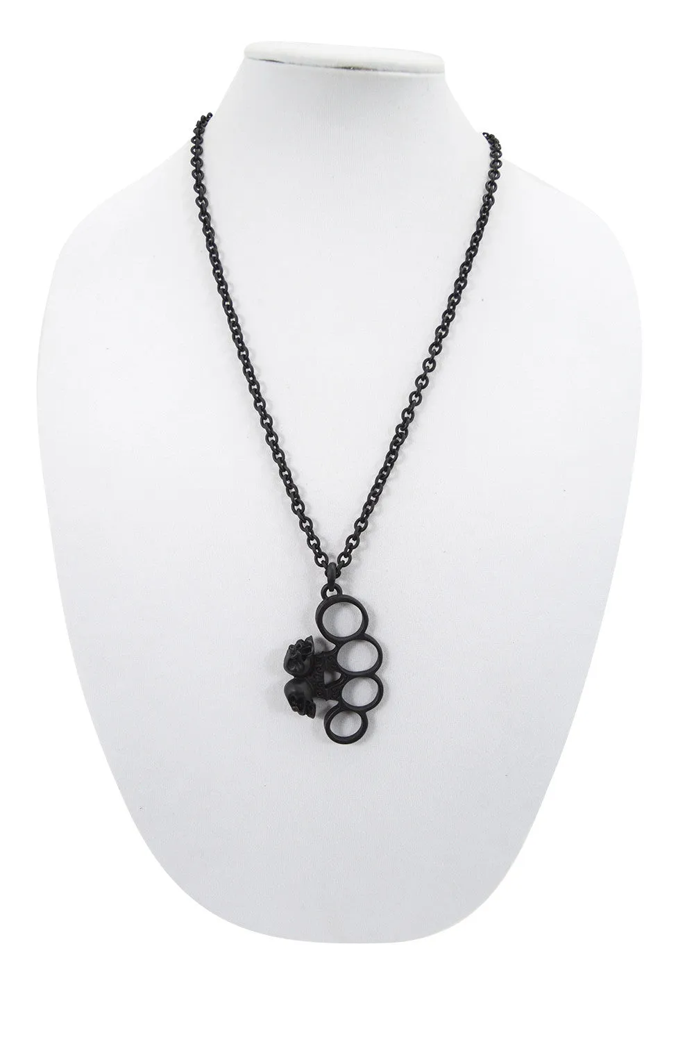 Poizen Industries Punk Rock Goth Steampunk Brass Knuckles with Skull Pendant Necklace