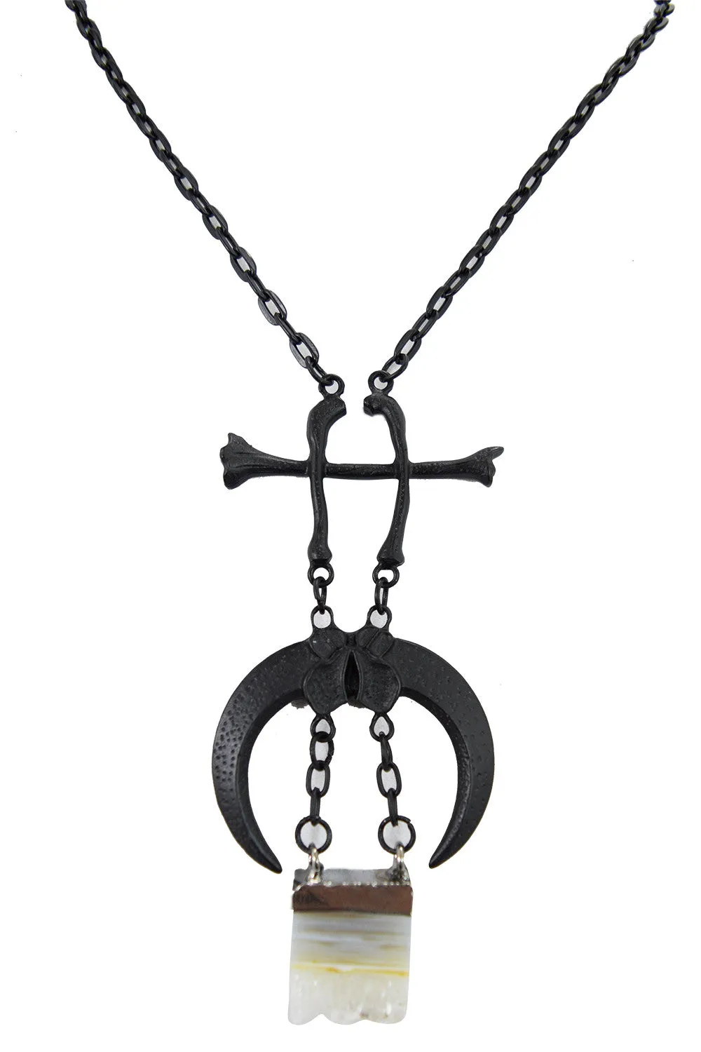 Restyle Wiccan Magick Bones and Claws with Clear Quartz Crystal Stone Necklace