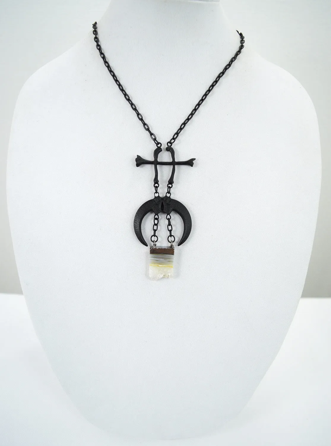 Restyle Wiccan Magick Bones and Claws with Clear Quartz Crystal Stone Necklace