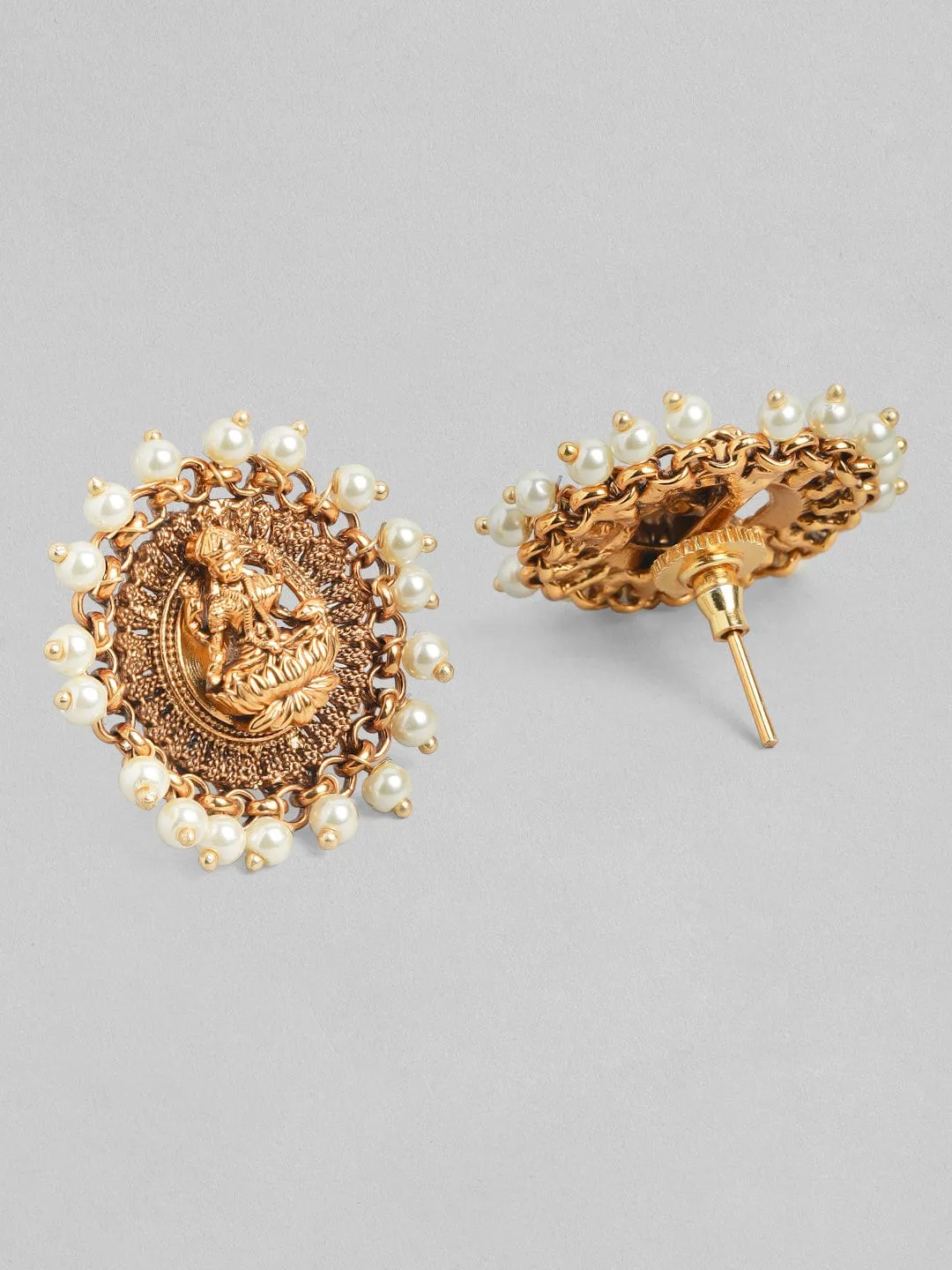 Rubans 24K Gold Plated Handcrafted Filigree & White Pearls Necklace Set