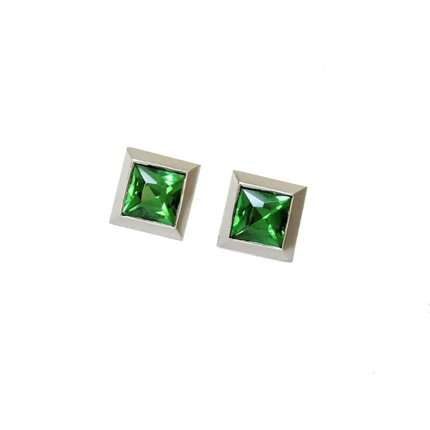 Series 17 | Squared, Stud Earring, Platinum   Tsavorite