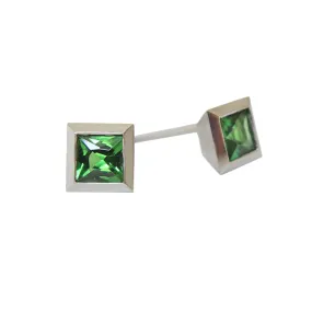 Series 17 | Squared, Stud Earring, Platinum   Tsavorite