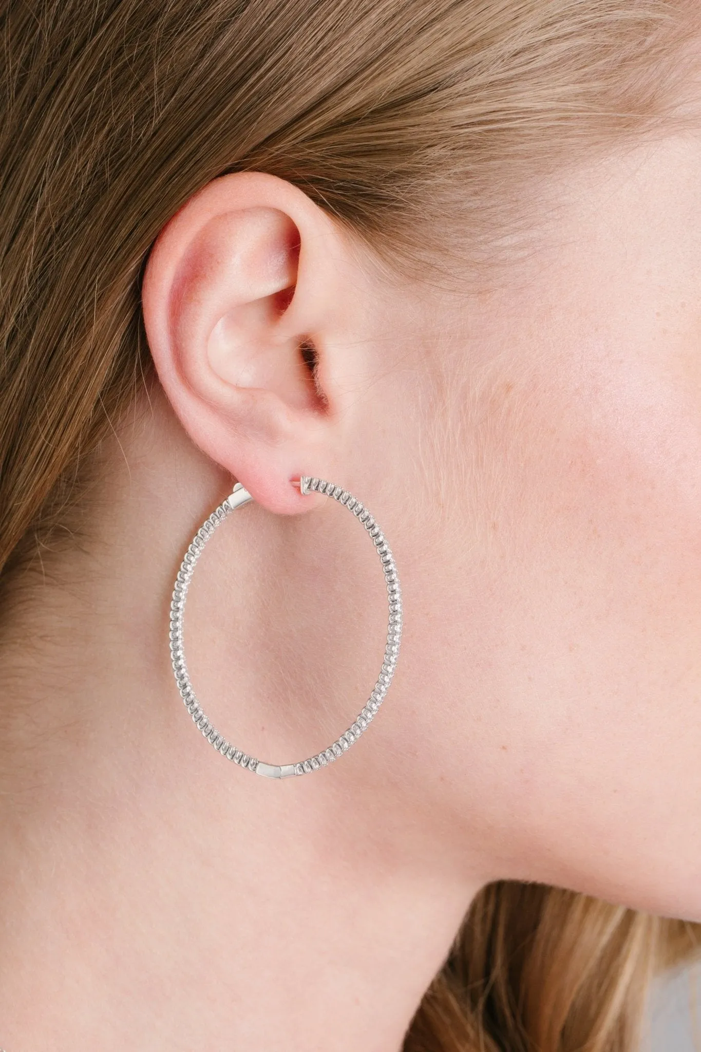 Small Pave Hoop Earrings in Platinum