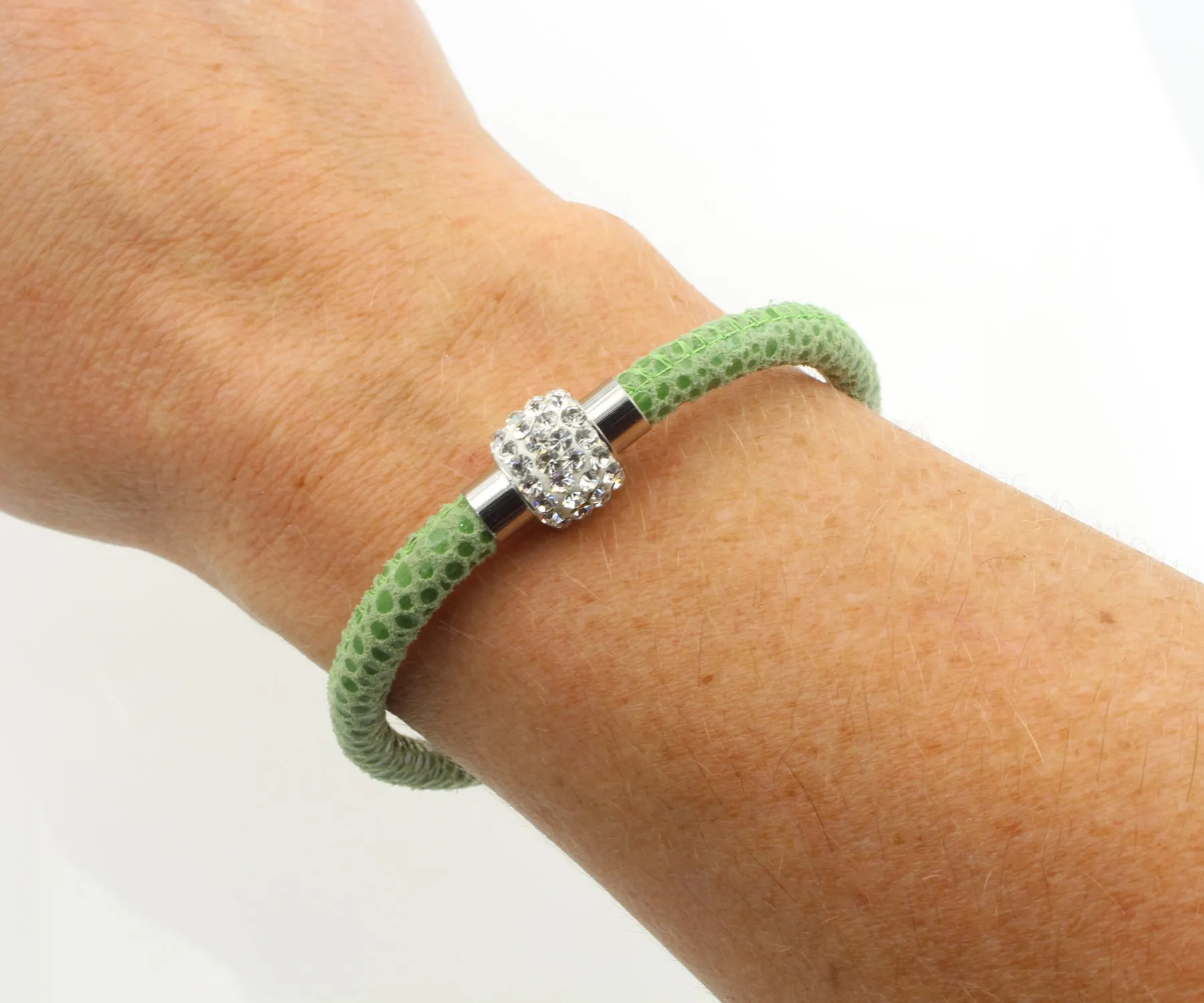 Sparkling Lime Leather Single Bracelet