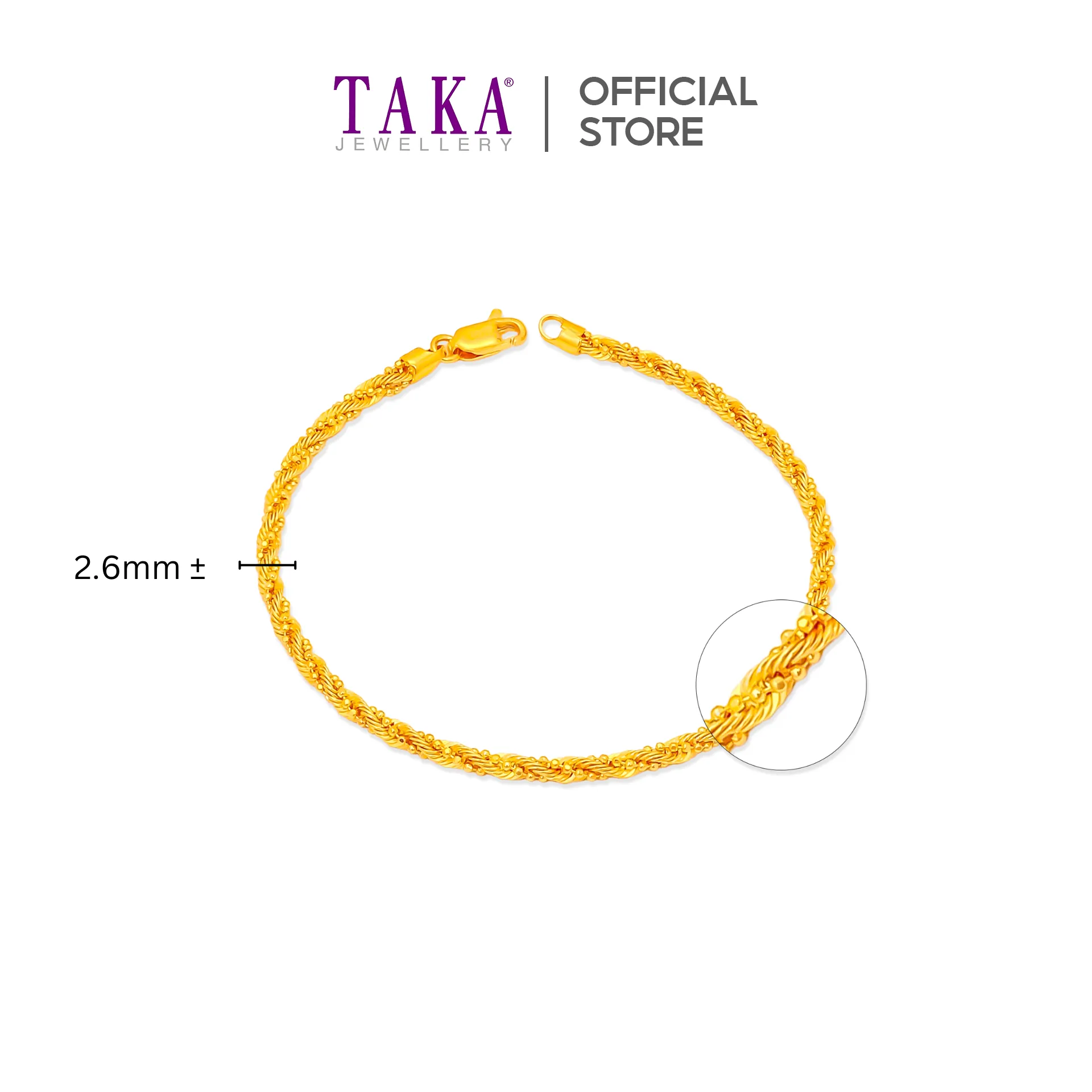 TAKA Jewellery 916 Gold Bracelet Rope mix Beaded