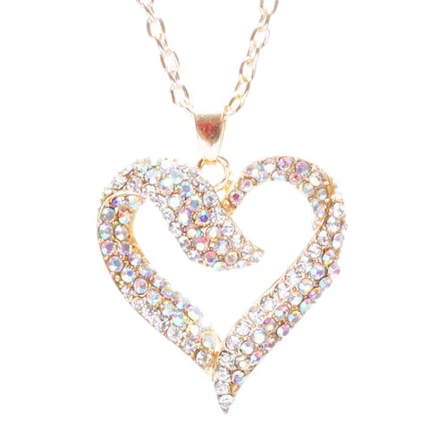 Valentines Jewelry Crystal Rhinestone Beautiful Heart Pendant Necklace N90 Gold