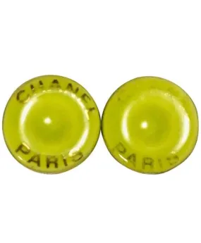 Vintage CHANEL yellow green, lime color and gold tone round button candy earrings. Perfect Chanel jewelry for any seasons. 0506287