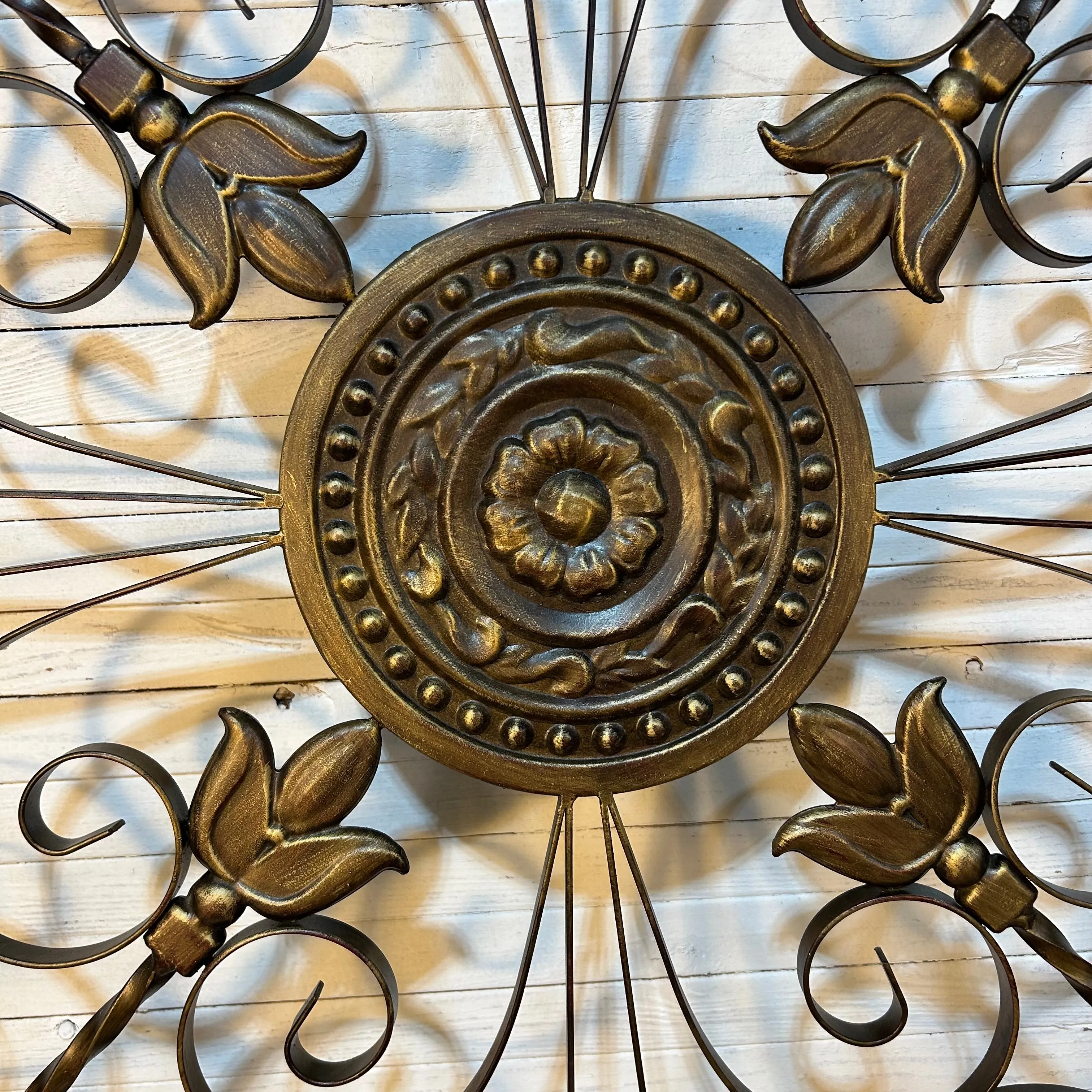 Wall Hanging Medallion, Round Metal Filigree, Bronze