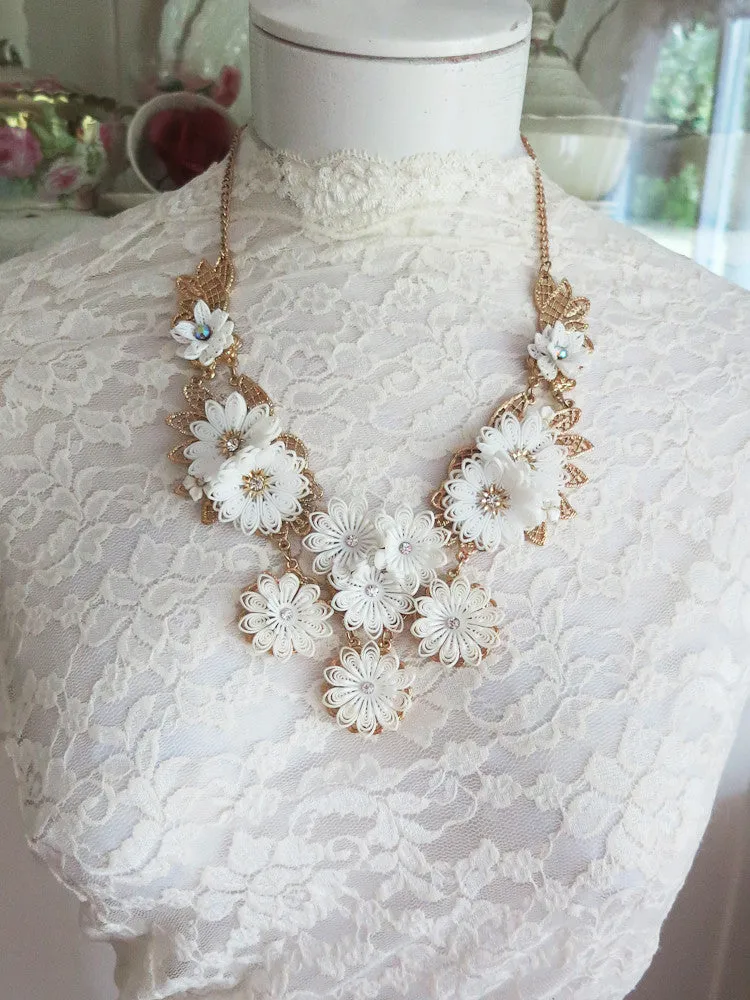 White Flowers Collar/Bib Necklace