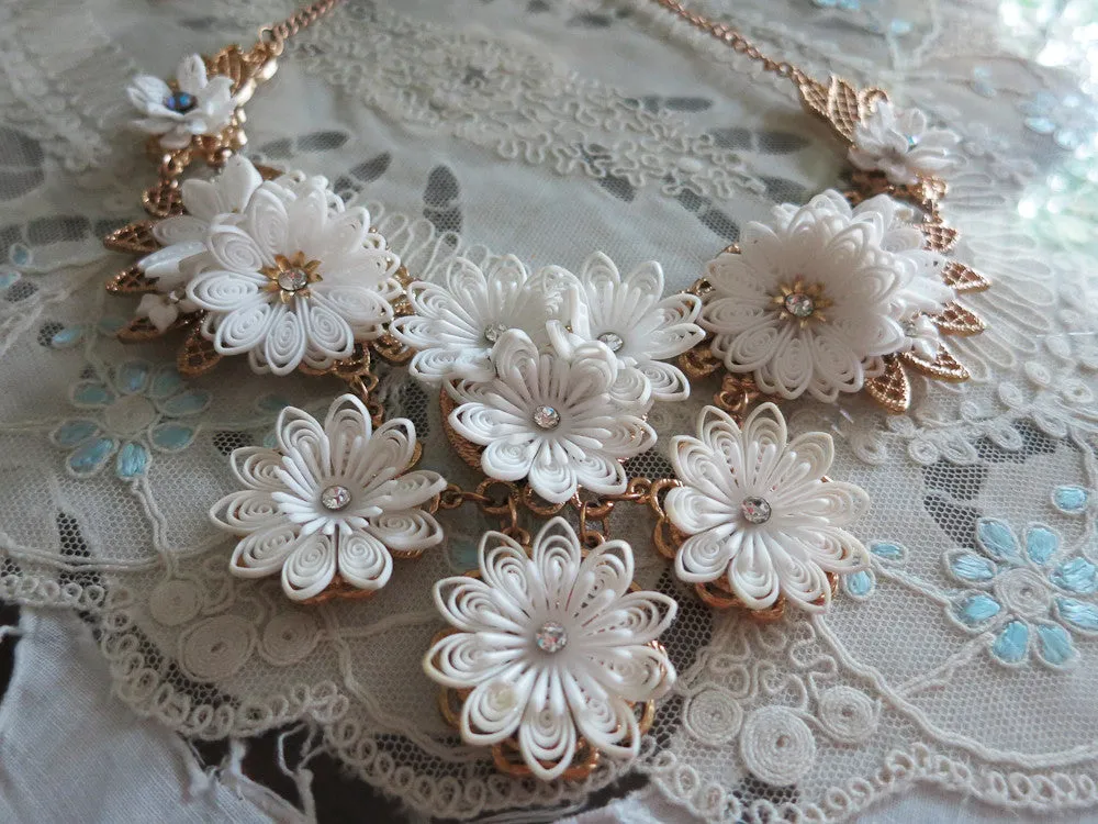 White Flowers Collar/Bib Necklace