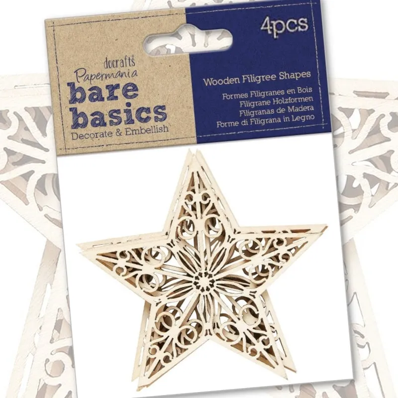 Wooden Filigree Stars 4 Pieces (PMA 174512)
